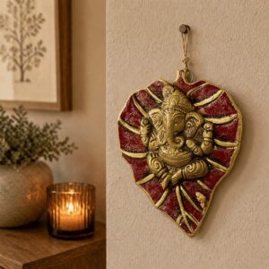 Ganesha Wall Art – Red Leaf Handcrafted Décor