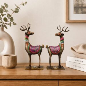 Colourful Iron Deer Figurines Set of 2