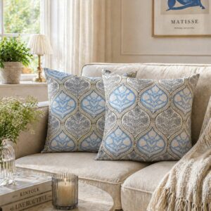 Blue Mughal Pattern Cotton Cushion Cover Set