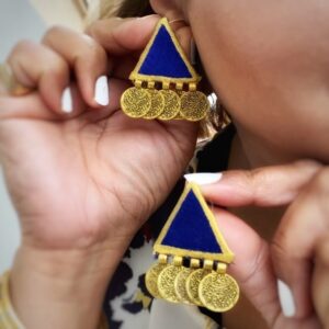 Blue Triangle Drop Earrings with Coin Charms
