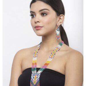 Multicolour Hand Beaded Necklace Set with Geometric Pattern