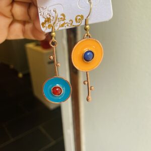 Multicolour Enamel Disc Dangle Earrings with Drop Accents