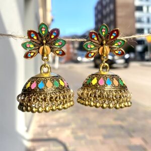 Gold Multicolour Floral Jhumka Earrings