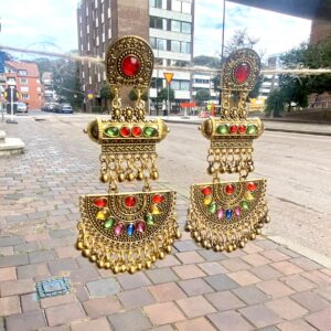 Gold Multicolour Statement Dangle Earrings
