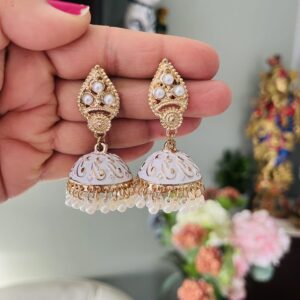 Gold White Pearl Dome Drop Earrings