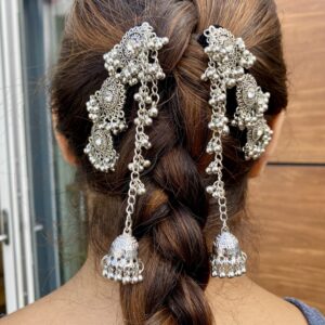 Oxidised Silver Hair Chain Clip Set