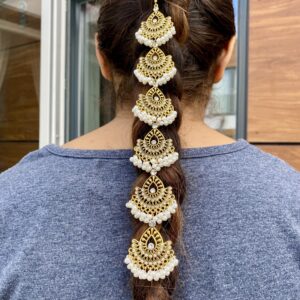 Gold Kundan Pearl Hair Chain