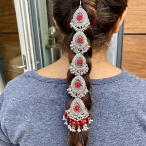Oxidised Silver Kundan Red Hair Chain