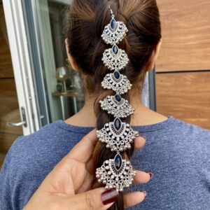 Oxidised Silver Black Stone Hair Chain
