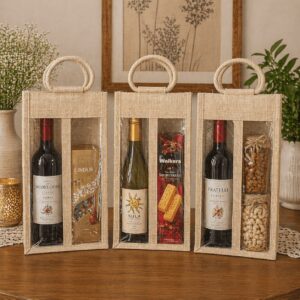Jute Wine Bottle Gift Bag Set of 3 Double Bottle