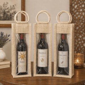 Jute Wine Bottle Gift Bag Set of 3 Single Bottle
