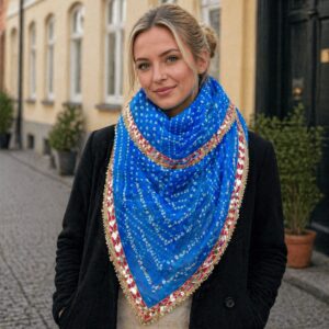 Bandhej Tie Dye Dupatta Scarf Cerulean Blue