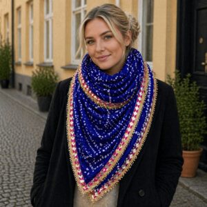 Bandhej Tie Dye Dupatta Scarf Deep Navy Blue