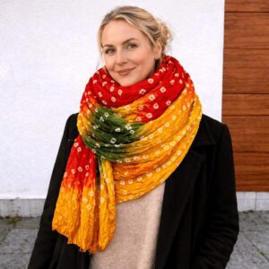 Bandhej Scarf Dupatta Sunset Yellow Red Blend