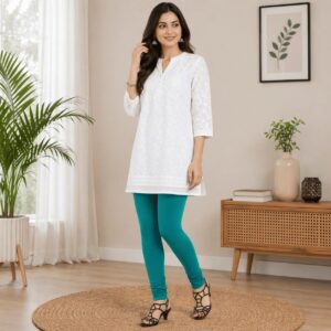 Stretch Cotton Leggings Aqua