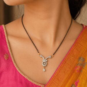 Gold Black Beaded Mangalsutra Pendant Necklace