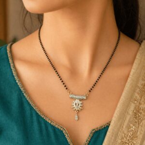 Gold Black Beaded Mangalsutra Pendant Necklace