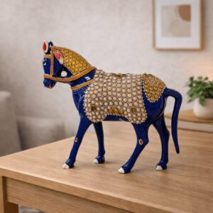 Meenakari Horse Showpiece Pearl Detail Blue Large